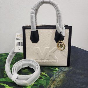NWT Michael Kors Mercer Small Logo Embossed Cotton Canvas Crossbody Bag